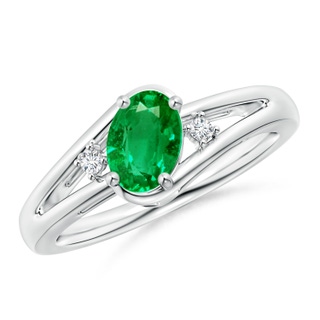 7x5mm AAA Emerald and Diamond Split Shank Ring in White Gold