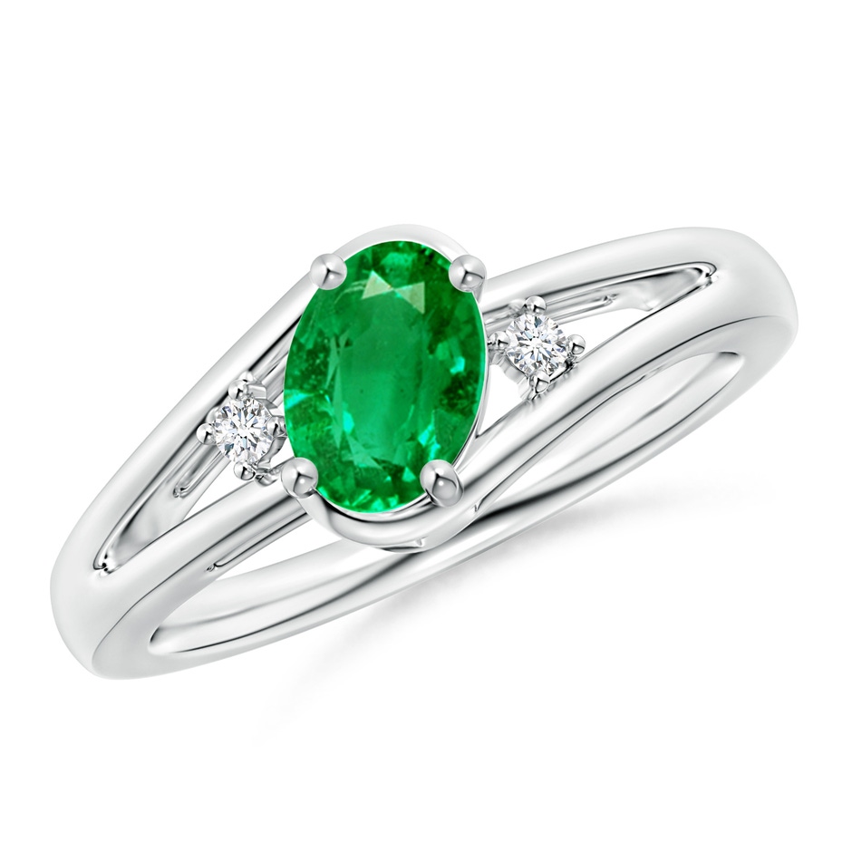 7x5mm AAA Emerald and Diamond Split Shank Ring in White Gold 