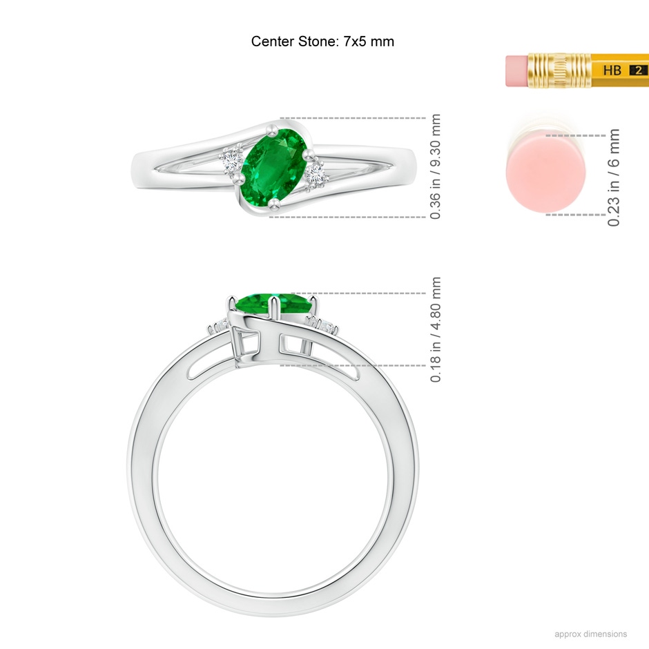 7x5mm AAAA Emerald and Diamond Split Shank Ring in White Gold ruler