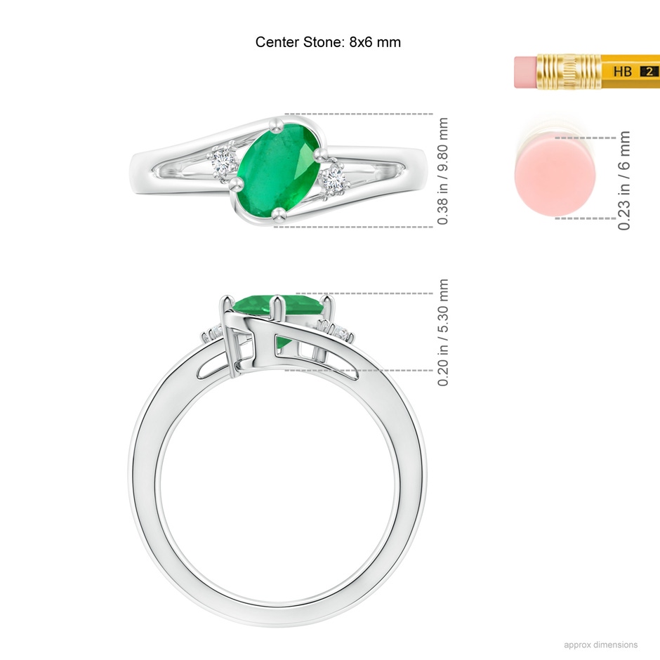 8x6mm A Emerald and Diamond Split Shank Ring in P950 Platinum ruler