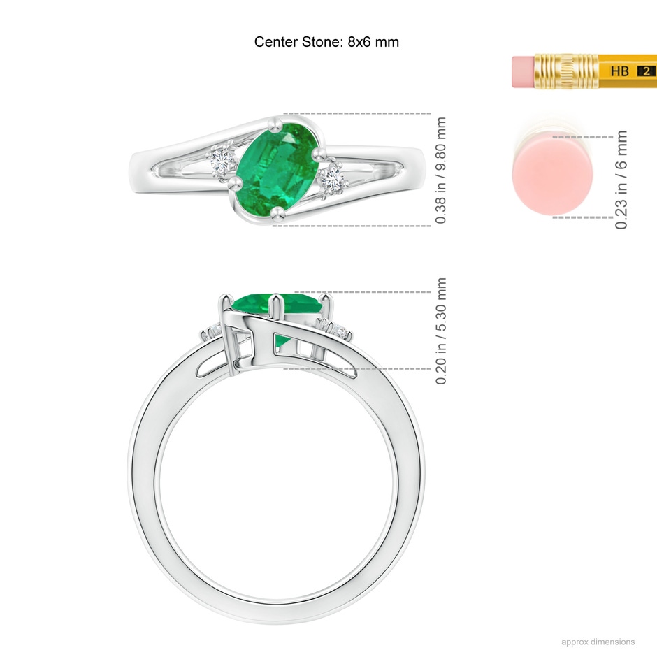 8x6mm AA Emerald and Diamond Split Shank Ring in P950 Platinum ruler