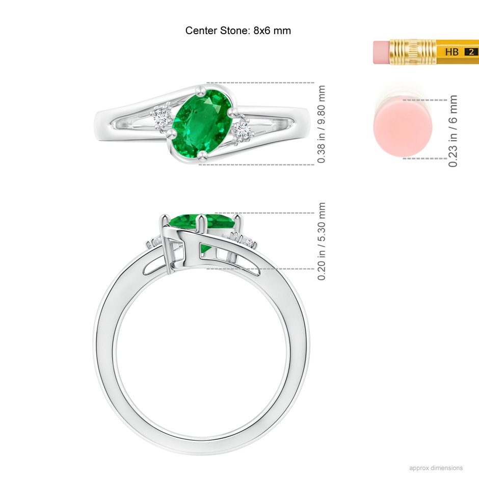 8x6mm AAA Emerald and Diamond Split Shank Ring in P950 Platinum ruler