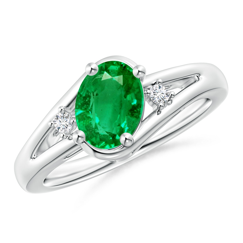 8x6mm AAA Emerald and Diamond Split Shank Ring in White Gold