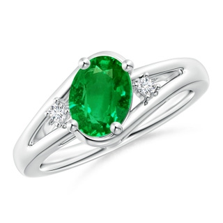 8x6mm AAAA Emerald and Diamond Split Shank Ring in 9K White Gold