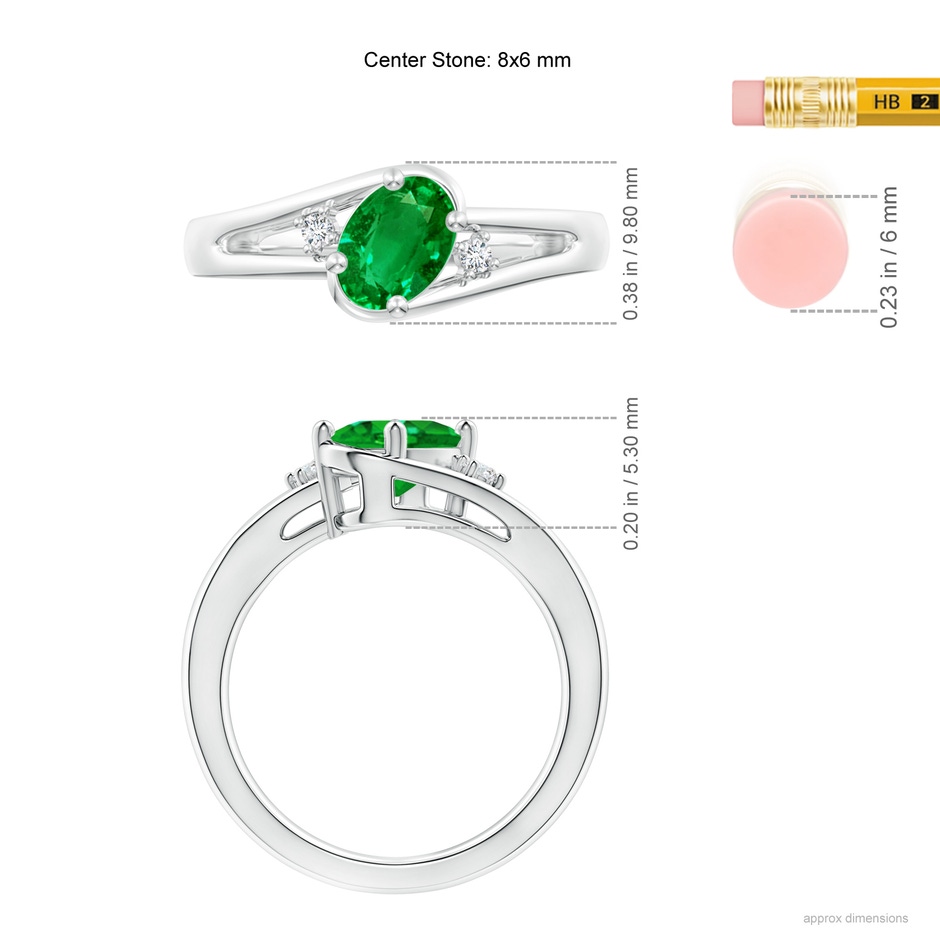 8x6mm AAAA Emerald and Diamond Split Shank Ring in P950 Platinum ruler