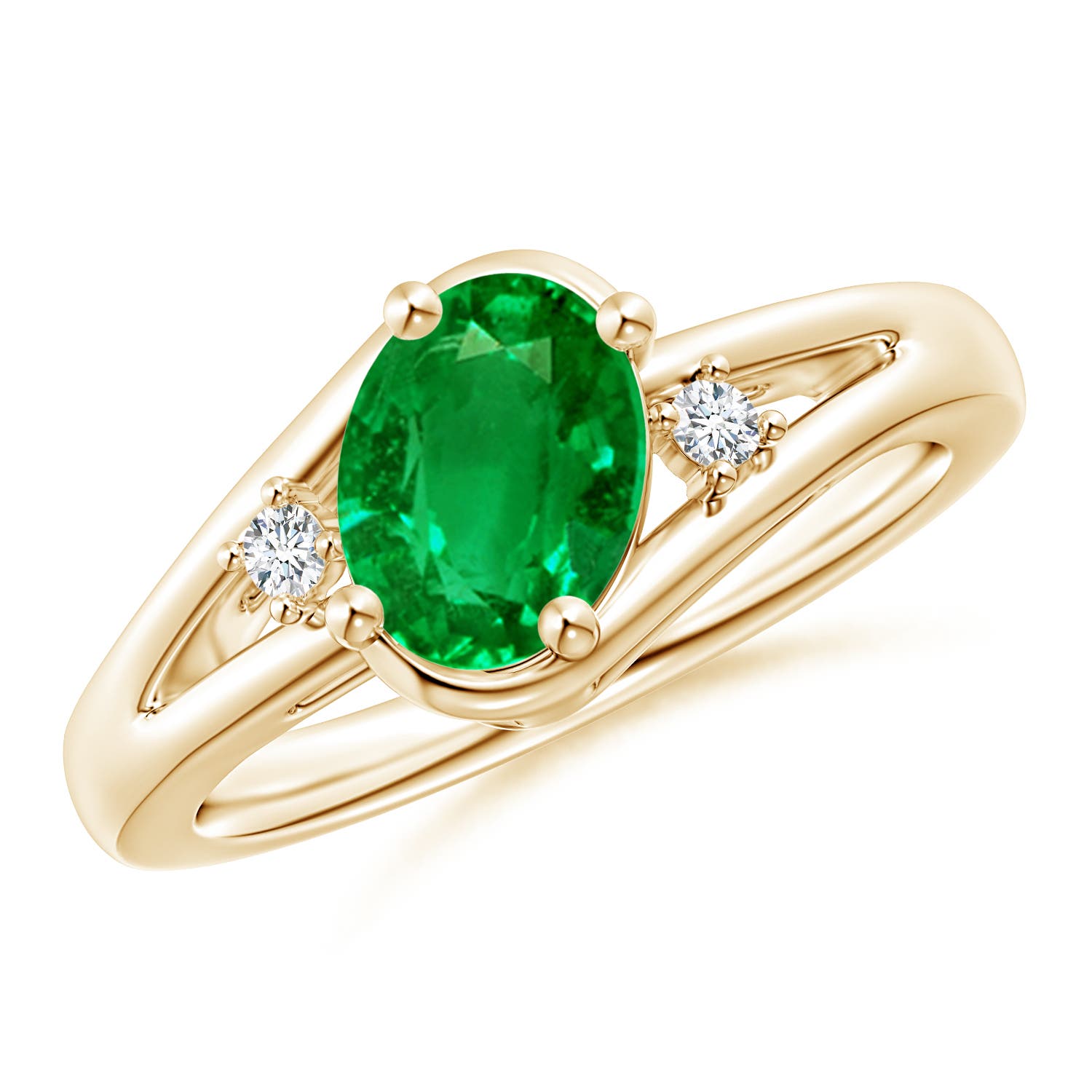 Emerald and Diamond Split Shank Ring | Angara