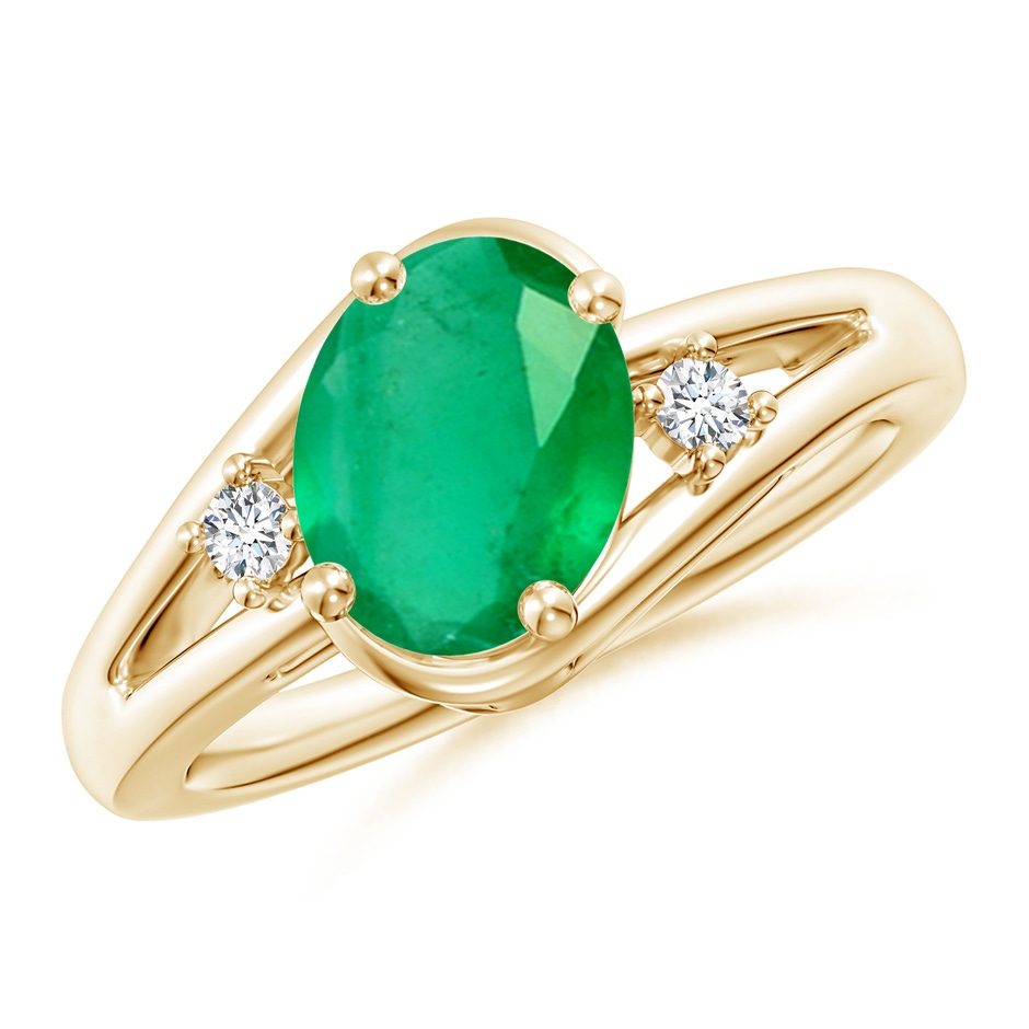 9x7mm A Emerald and Diamond Split Shank Ring in Yellow Gold 