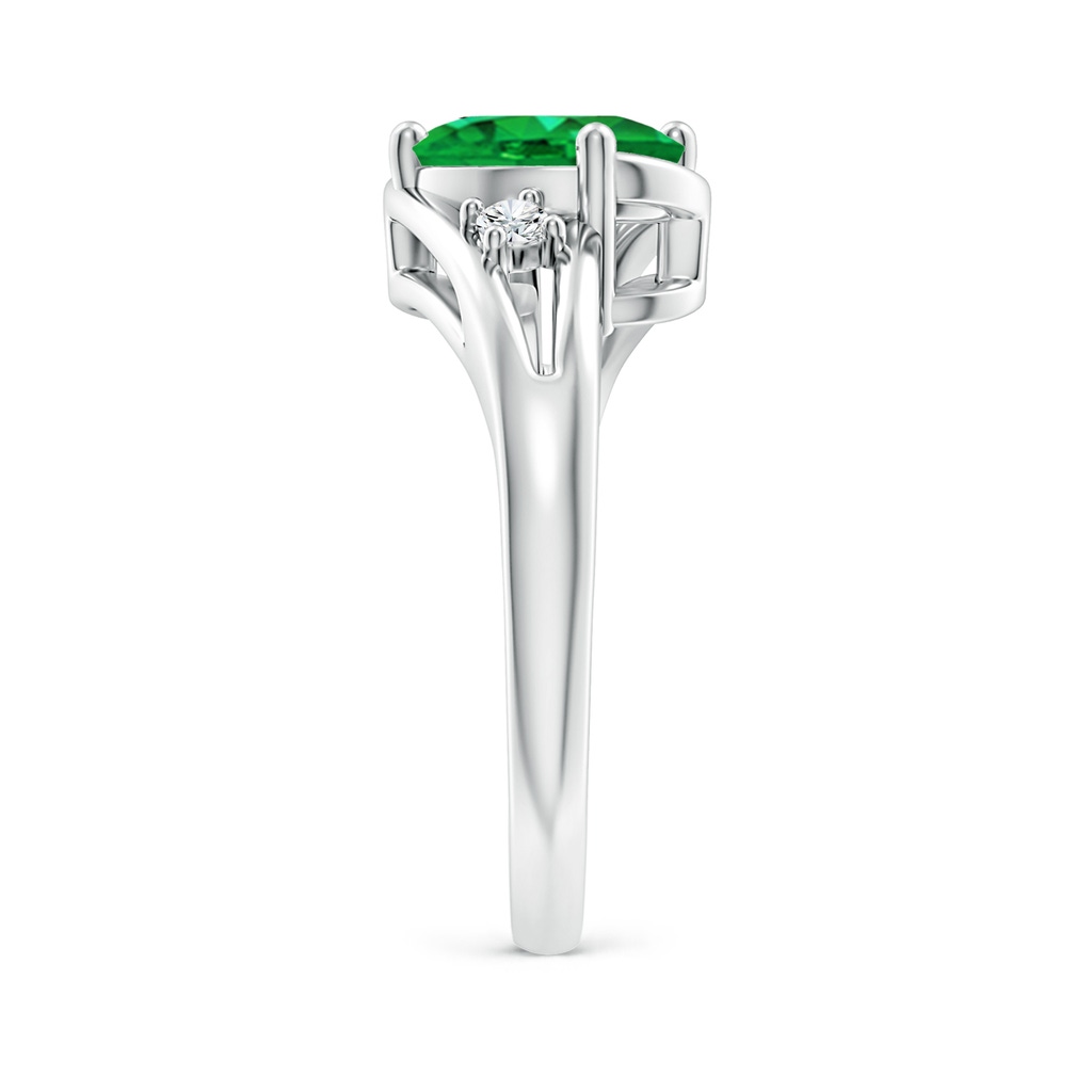 9x7mm AAA Emerald and Diamond Split Shank Ring in White Gold Side 299