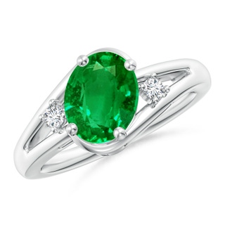 9x7mm AAAA Emerald and Diamond Split Shank Ring in 10K White Gold
