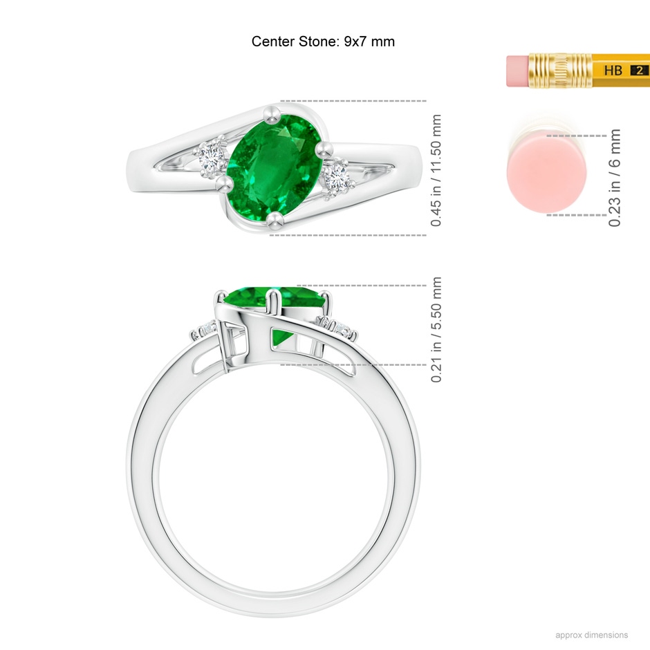 9x7mm AAAA Emerald and Diamond Split Shank Ring in P950 Platinum ruler