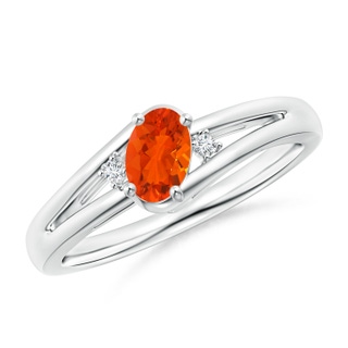 6x4mm AAA Fire Opal and Diamond Split Shank Ring in White Gold