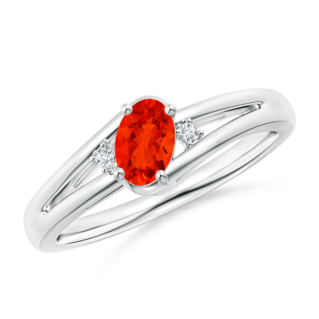 6x4mm AAAA Fire Opal and Diamond Split Shank Ring in P950 Platinum