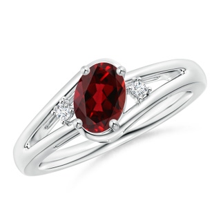 7x5mm AAAA Garnet and Diamond Split Shank Ring in P950 Platinum