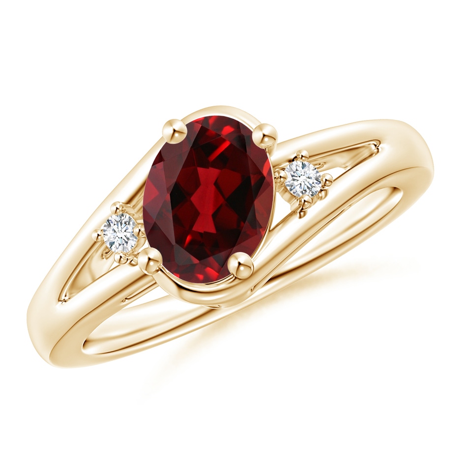 8x6mm AAAA Garnet and Diamond Split Shank Ring in Yellow Gold 