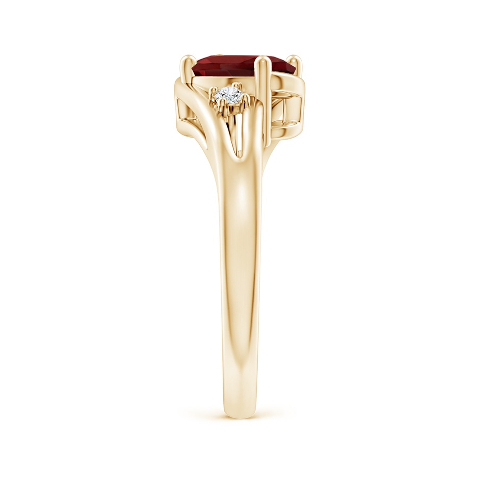 8x6mm AAAA Garnet and Diamond Split Shank Ring in Yellow Gold side-2