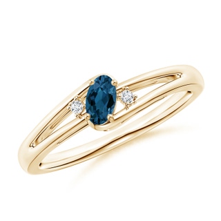 5x3mm AAA London Blue Topaz and Diamond Split Shank Ring in Yellow Gold