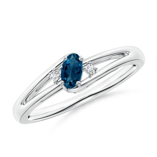 5x3mm AAAA London Blue Topaz and Diamond Split Shank Ring in White Gold