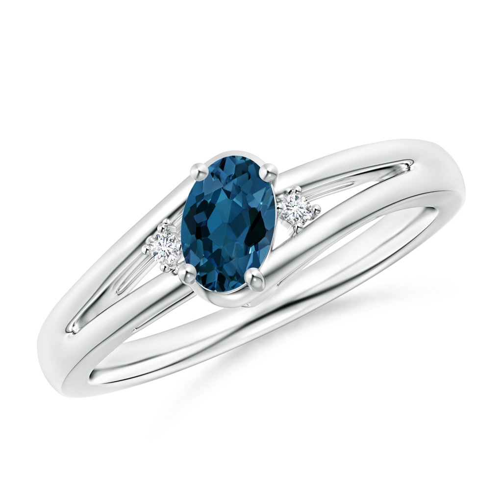 6x4mm AAA London Blue Topaz and Diamond Split Shank Ring in P950 Platinum