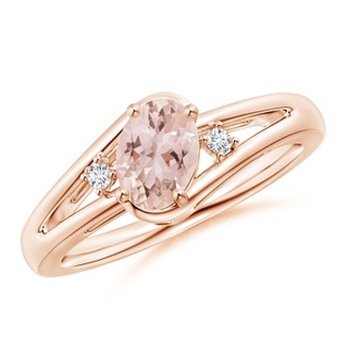 7x5mm AAA Morganite and Diamond Split Shank Ring in Rose Gold