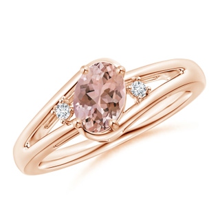 7x5mm AAAA Morganite and Diamond Split Shank Ring in 10K Rose Gold