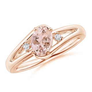 7x5mm AAAA Morganite and Diamond Split Shank Ring in Rose Gold