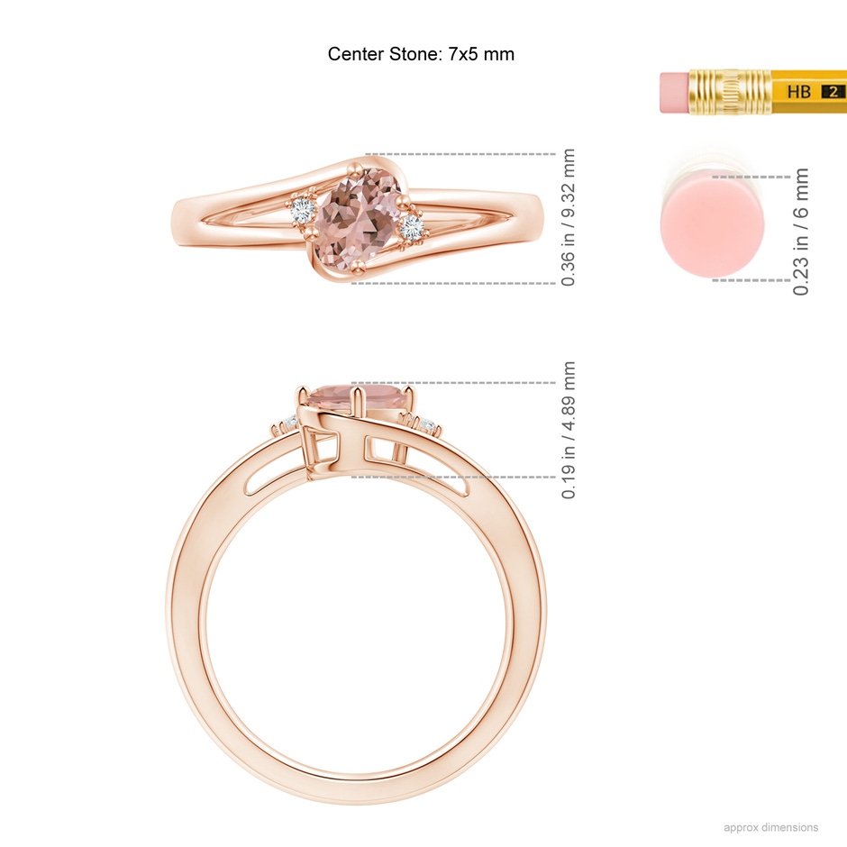 7x5mm AAAA Morganite and Diamond Split Shank Ring in Rose Gold ruler