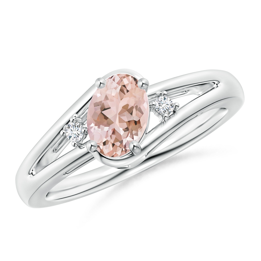 7x5mm AAAA Morganite and Diamond Split Shank Ring in White Gold