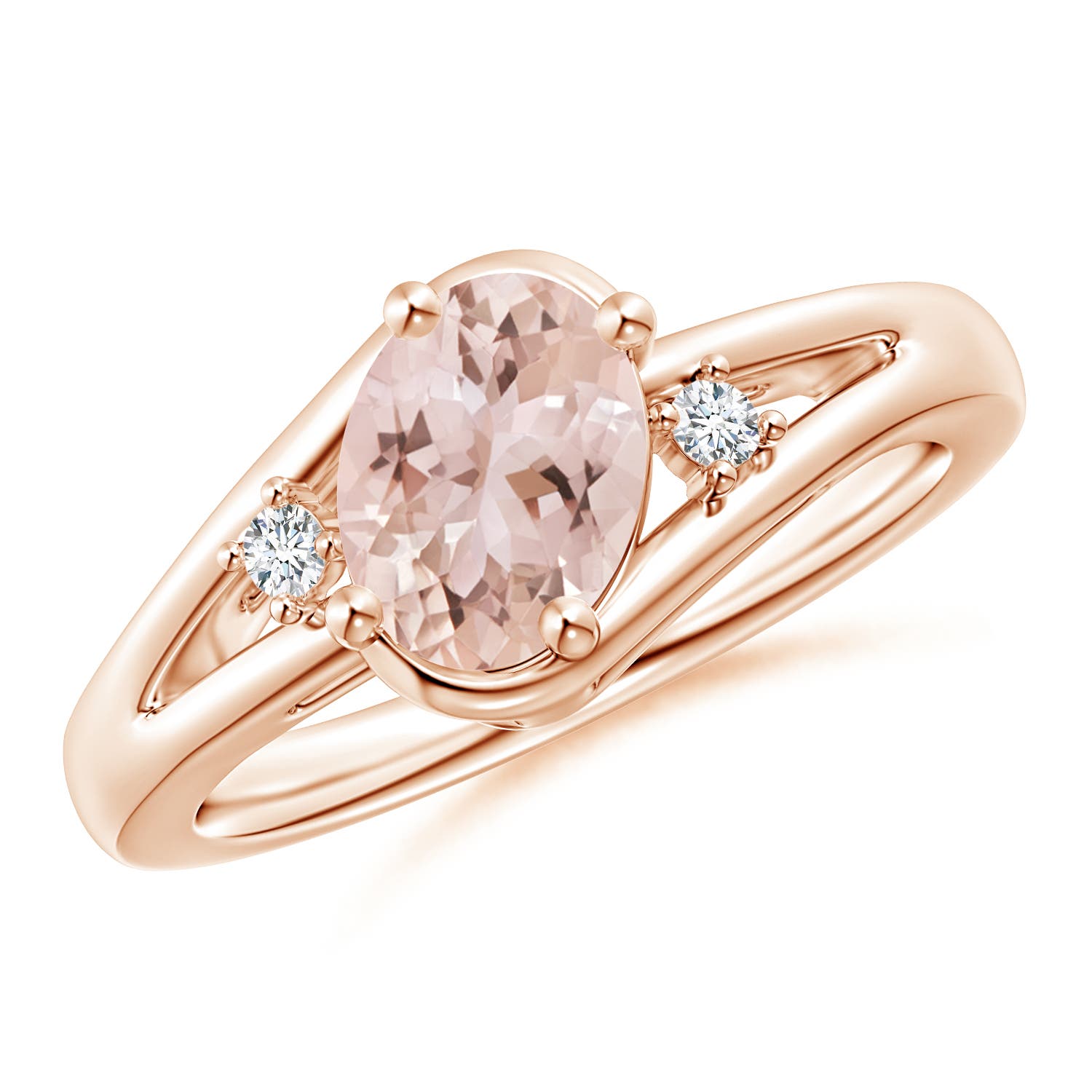 8x6mm AAA Morganite and Diamond Split Shank Ring in Rose Gold