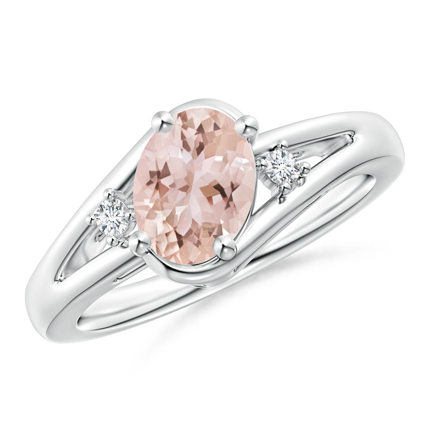 8x6mm AAA Morganite and Diamond Split Shank Ring in White Gold