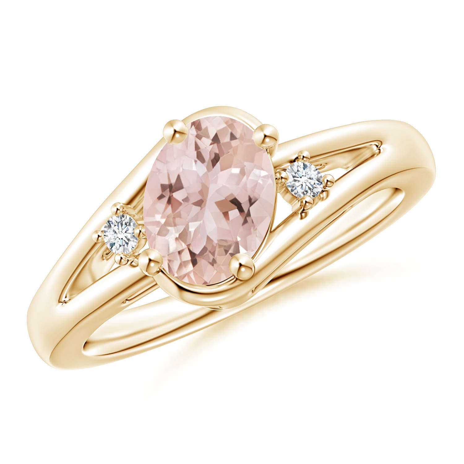 8x6mm AAA Morganite and Diamond Split Shank Ring in Yellow Gold