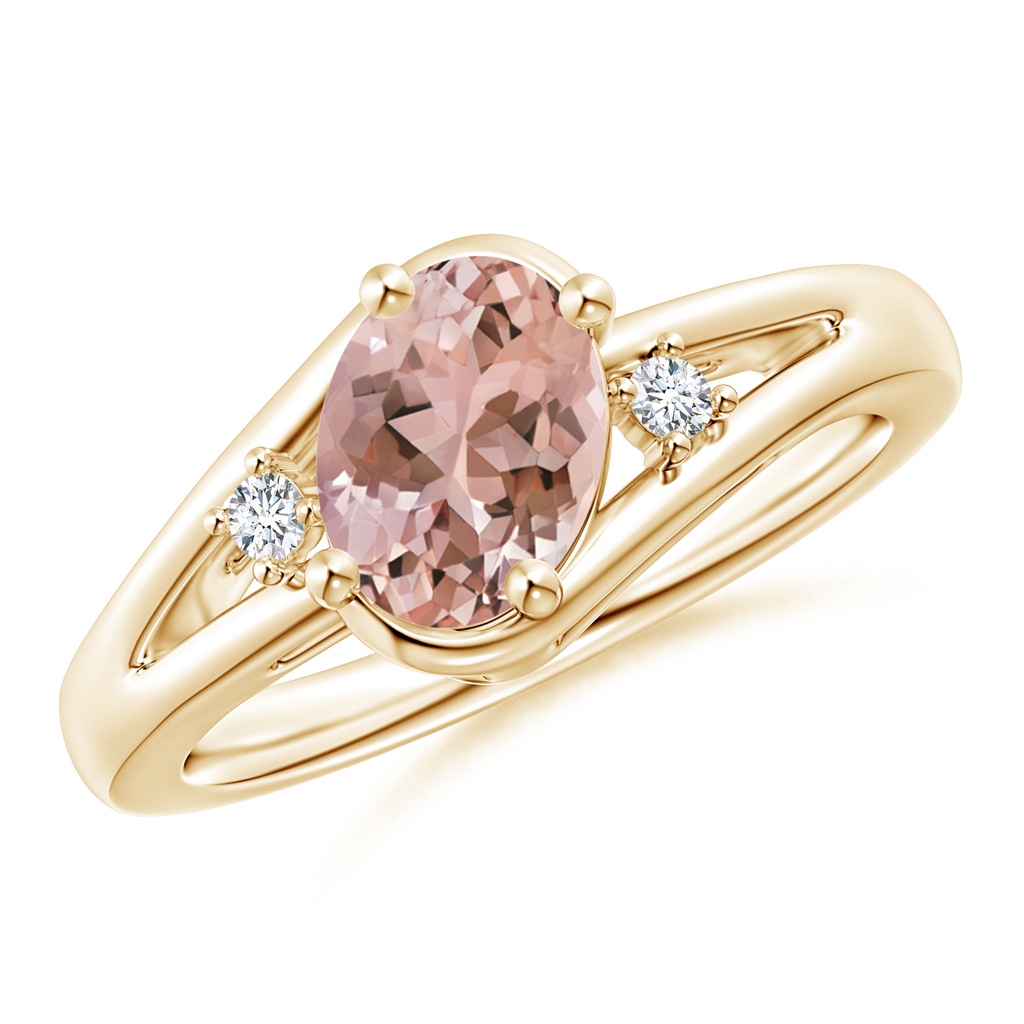 8x6mm AAAA Morganite and Diamond Split Shank Ring in 10K Yellow Gold