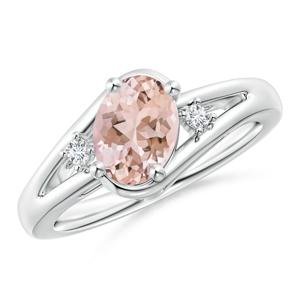 8x6mm AAAA Morganite and Diamond Split Shank Ring in White Gold