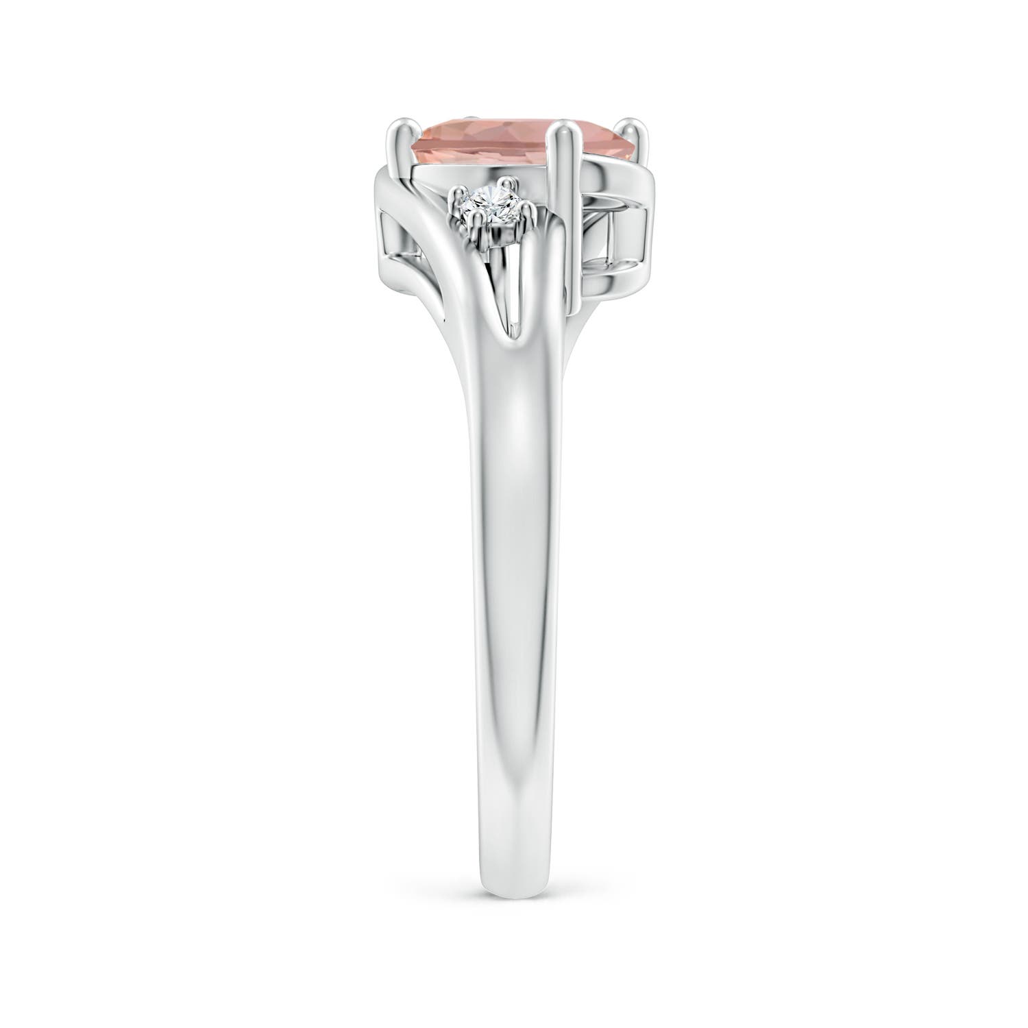 8x6mm AAAA Morganite and Diamond Split Shank Ring in White Gold - side 5
