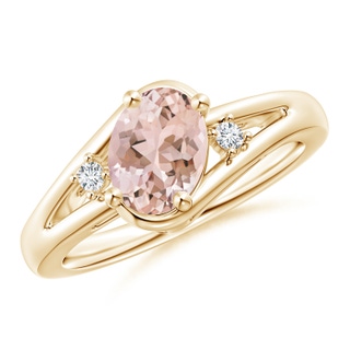 8x6mm AAAA Morganite and Diamond Split Shank Ring in Yellow Gold