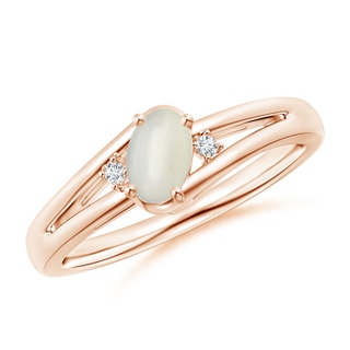 6x4mm AAA Moonstone and Diamond Split Shank Ring in Rose Gold