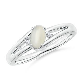 6x4mm AAA Moonstone and Diamond Split Shank Ring in White Gold