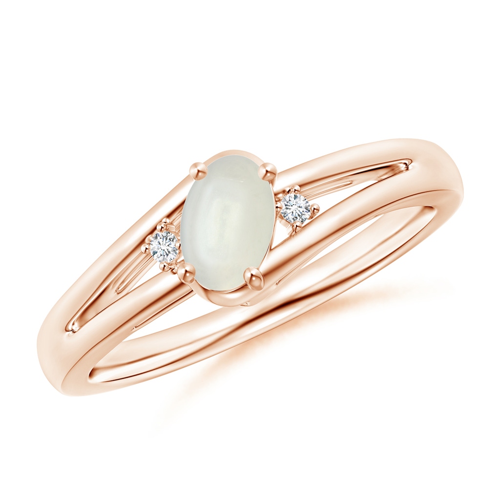 6x4mm AAAA Moonstone and Diamond Split Shank Ring in Rose Gold