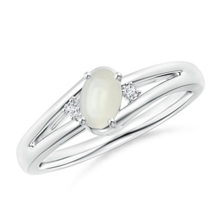 6x4mm AAAA Moonstone and Diamond Split Shank Ring in White Gold