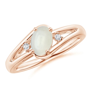 7x5mm AAAA Moonstone and Diamond Split Shank Ring in Rose Gold