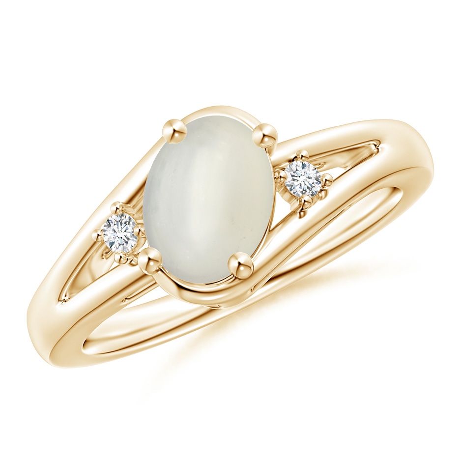 8x6mm AAA Moonstone and Diamond Split Shank Ring in Yellow Gold 