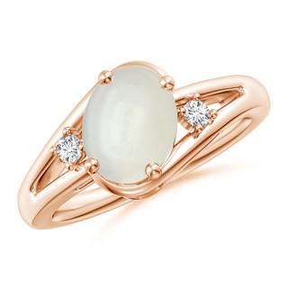 9x7mm AAAA Moonstone and Diamond Split Shank Ring in Rose Gold