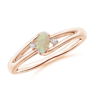 5x3mm AAA Opal and Diamond Split Shank Ring in 9K Rose Gold