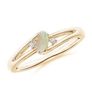 5x3mm AAA Opal and Diamond Split Shank Ring in 9K Yellow Gold