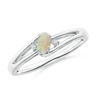 5x3mm AAA Opal and Diamond Split Shank Ring in White Gold