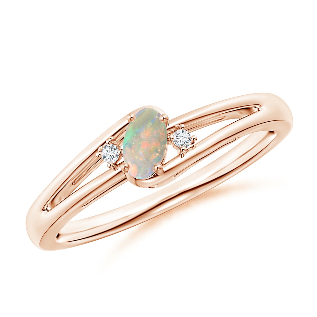 5x3mm AAAA Opal and Diamond Split Shank Ring in Rose Gold