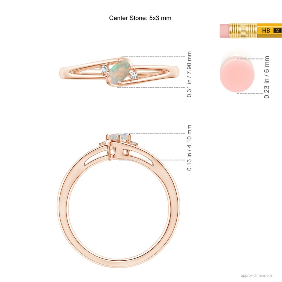 5x3mm AAAA Opal and Diamond Split Shank Ring in Rose Gold ruler