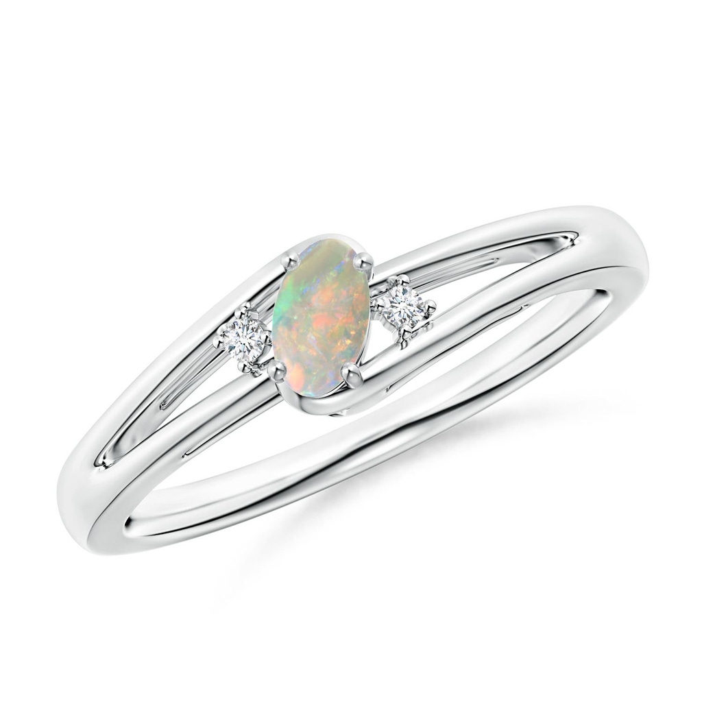 5x3mm AAAA Opal and Diamond Split Shank Ring in White Gold