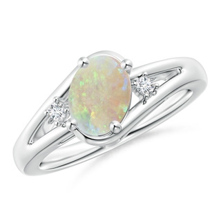8x6mm AAA Opal and Diamond Split Shank Ring in White Gold