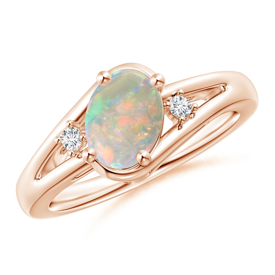 8x6mm AAAA Opal and Diamond Split Shank Ring in 18K Rose Gold 
