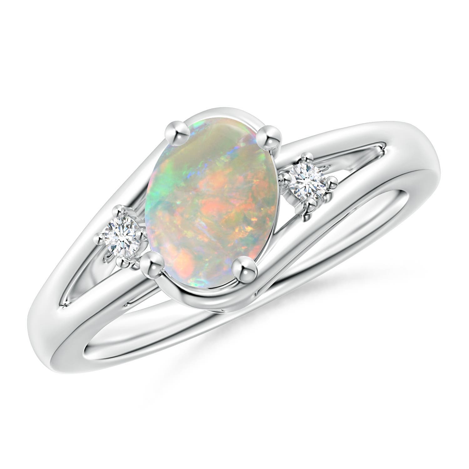 8x6mm AAAA Opal and Diamond Split Shank Ring in 18CT White Gold